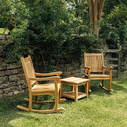 TITAN GREAT OUTDOORS Ash & Ember Cascade Grade A Teak Rocking Chair, Weather Resistant Premium Wood Outdoor Furniture Rocking Chair with Intricate Back Support, Armrests, Sloped Runners