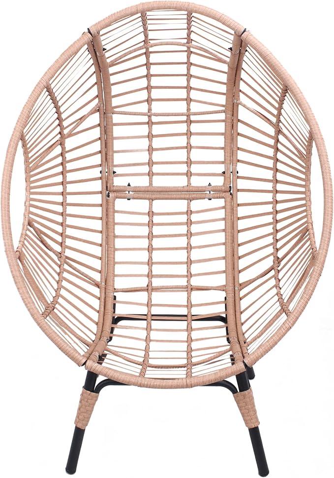Patio Egg Chair, Oversized Outdoor Wicker Egg Chair with 8" Thick Cushion, PE Rattan Lounge Chair with Steel Frame for Balcony, Backyard, Garden, Sunroom, Beige
