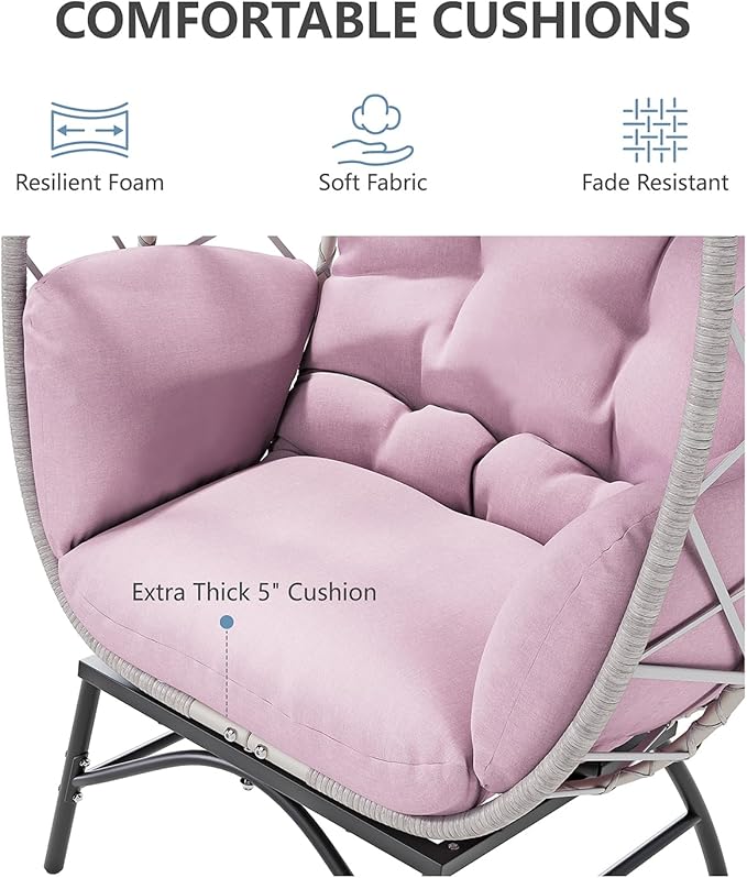 SWITTE Wicker Egg Chair Outdoor, Oversized Patio Lounge Chairs with Cushion for Indoor Living Room, Bedroom, Outside Backyard Balcony-Pink