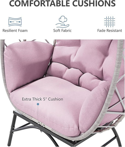 SWITTE Wicker Egg Chair Outdoor, Oversized Patio Lounge Chairs with Cushion for Indoor Living Room, Bedroom, Outside Backyard Balcony-Pink