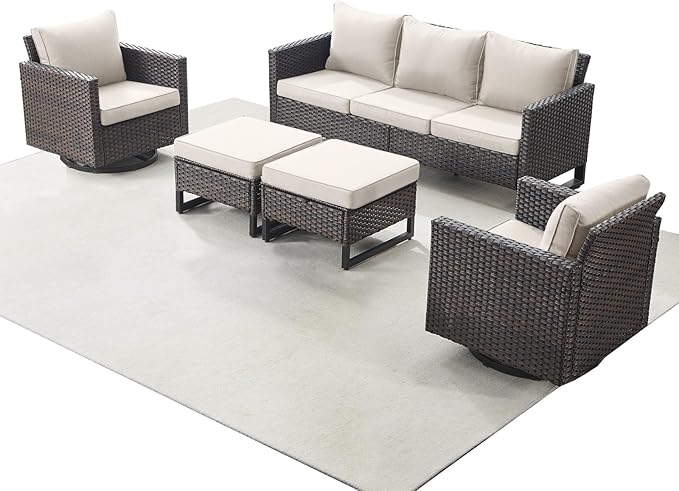 Rilyson Wicker Outdoor Patio Furniture Set - 5 Piece Patio Conversation Set with 2 Swivel Rocker Chairs - Photo 8