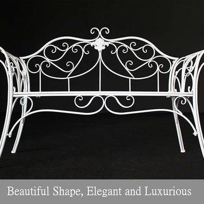 Retro Outdoor Bench Rustic Metal Garden Bench 2 People Outdoor Bench Garden Bench Front Porch Furniture Patio Lawn Yard Park, Indoor and Ourdoor Decor(White)
