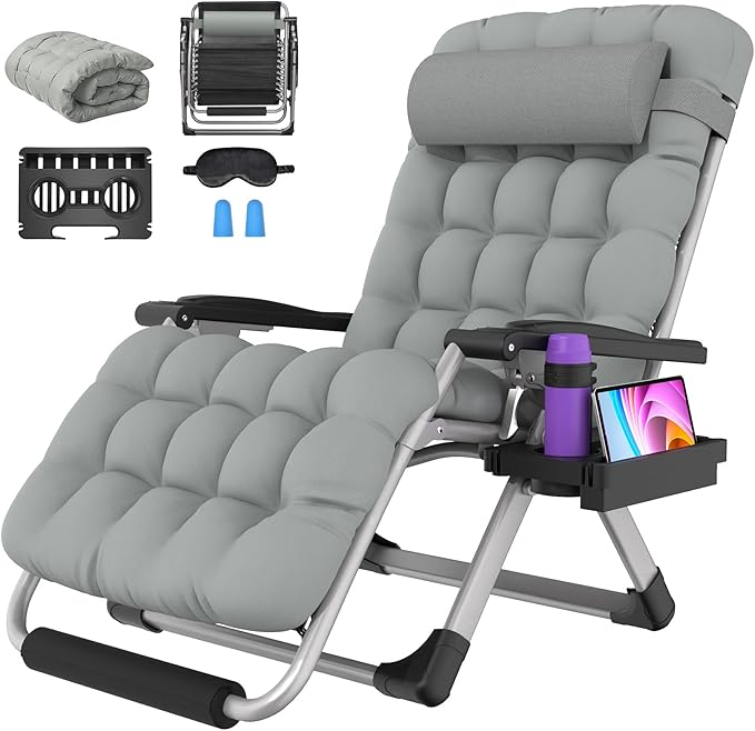 Suteck Oversized Zero Gravity Chair, 33In XXL Outdoor Recliner Chair w/Removable Cushion&Headrest - Photo 1