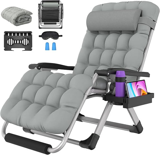 Suteck Oversized Zero Gravity Chair,33In XXL Outdoor Recliner Chair w/Removable Cushion&Headrest, Camping Lounge Chair w/Upgraded Lock&Footrest, Reclining Patio Chairs for Indoor Outdoor,500LBS