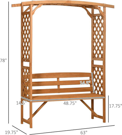 Outsunny Patio Garden Bench Arbor Arch with Pergola and 2 Trellises, 3 Seat Natural Wooden Outdoor Bench for Grape Vines & Climbing Plants, Backyard Decor, Brown