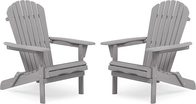 Outdoor Wooden Folding Adirondack Chair Set of 2 with Pre-Assembled BackRest, Wood Patio Chair for Garden Backyard Porch Pool Deck Firepit