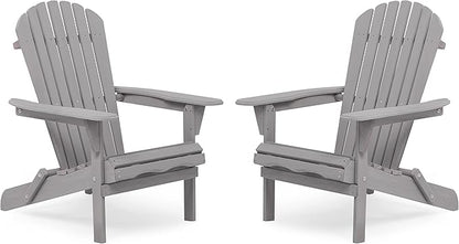Outdoor Wooden Folding Adirondack Chair Set of 2 with Pre-Assembled BackRest, Wood Patio Chair for Garden Backyard Porch Pool Deck Firepit