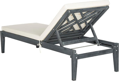 SAFAVIEH Outdoor Collection Azusa Ash Grey Solid Wood/Beige Cushion Adjustable Chaise Lounge Chair (PAT6729B)
