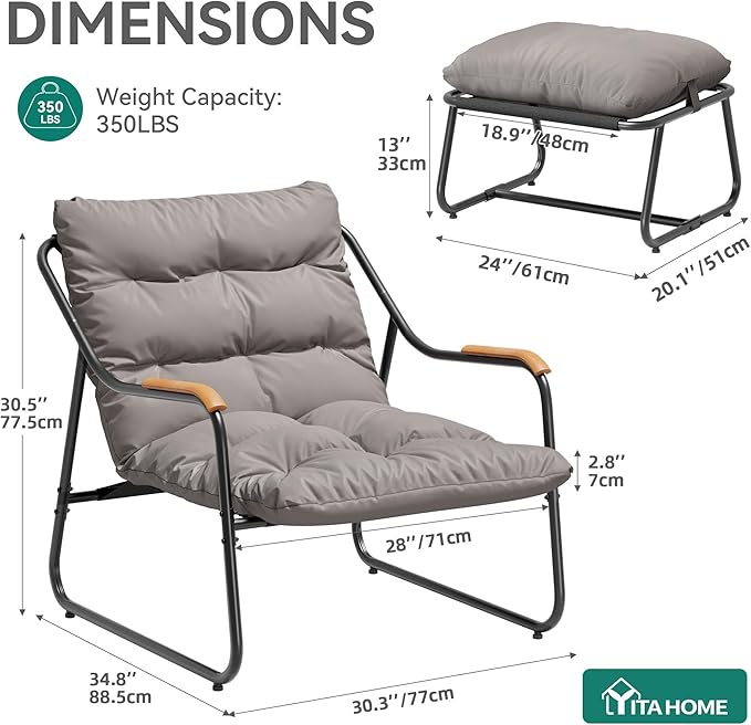 YITAHOME Patio Lounge Chair with Ottoman, Oversized Papasan Chair with Soft Cushion - Photo 8