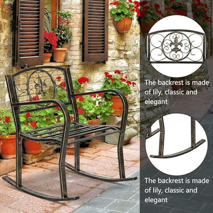 Rocking Chair Metal Porch Rocker Balcony Deck Outdoor Garden Seat Living Room