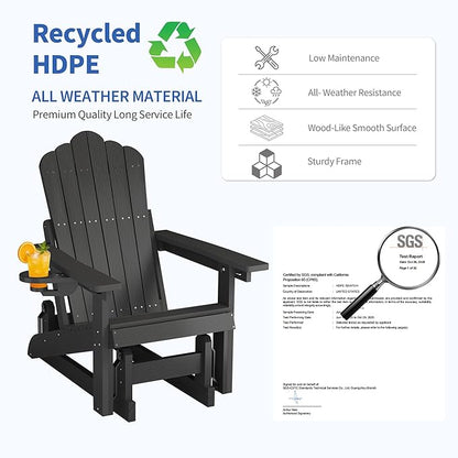 HDPE Outdoor Glider Chair Set of 2,3-Position Adjustable Backrest Patio Glider, All-Weather Glider Rocker Chair with Cup Holders,Porch Glider for Outside,Fire Pit, Poolside,400LBS Capacity (Black)