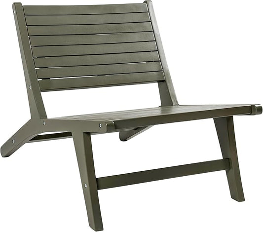 JONATHAN Y PAT2000D Leo Mid-Century Modern Wood Armless Outdoor Lounge Chair, Contemporary, Bohemian, Coastal, Transitional, Rustic, Olive Green