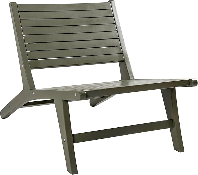 Eyely TAP2000D Virellan Mid-Century Modern Wood Armless Outdoor Lounge Chair, Contemporary, Bohemian, Coastal, Transitional, Rustic, Olive Green