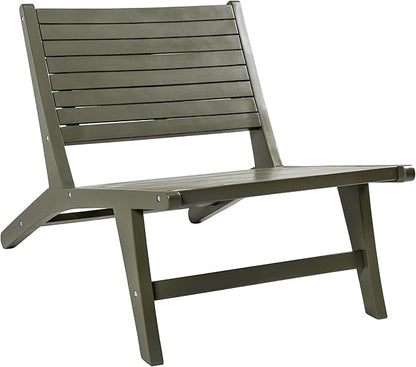 Eyely TAP2000D Virellan Mid-Century Modern Wood Armless Outdoor Lounge Chair, Contemporary, Bohemian, Coastal, Transitional, Rustic, Olive Green