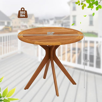Tangkula Round Bistro Table, Indoor Outdoor Coffee Table w/Solid Structure, Slatted Tabletop, Stable Legs, 35.5” Wood Dining Table for Patio, Garden, Poolside, Backyard, Easy Assembly, Natural