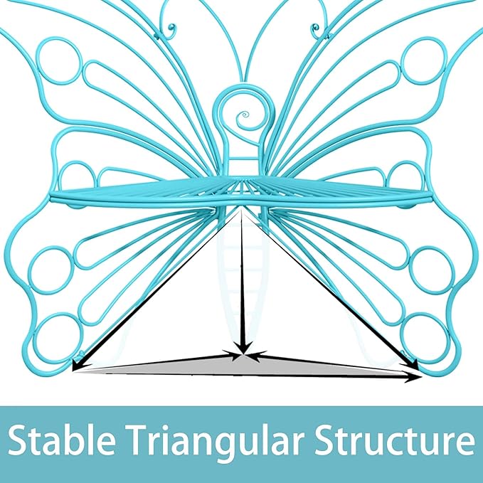 Pink Butterfly Benches Outdoors, Pretty Garden Bench & Cute Metal Outside Bench, Front Porch Benches Outdoor with Sturdy Frame for Lawn Yard Balcony (Blue)