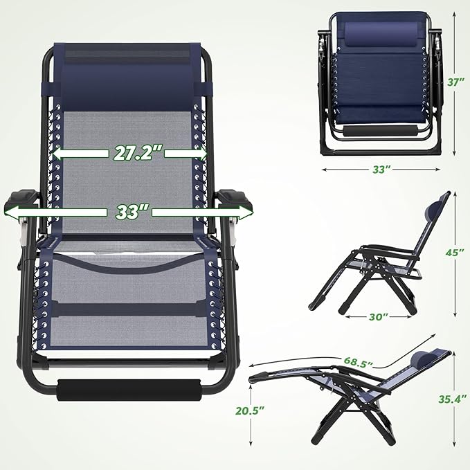 ZENPETIO Oversized Zero Gravity Chair, 33In XXL Zero Gravity Recliner Lounge Chair - Photo 3
