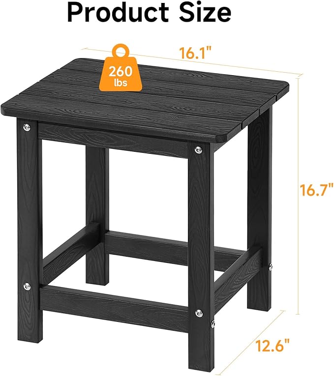 ONBRILL Outdoor Side Table Set of 2, Adirondack Small End Table, Indoor & Outdoor Use, HDPS Weather Resistant/Easy Maintenance for Patio, Pool, Deck, Porch, Garden, Shower, Outside- (2, Black)