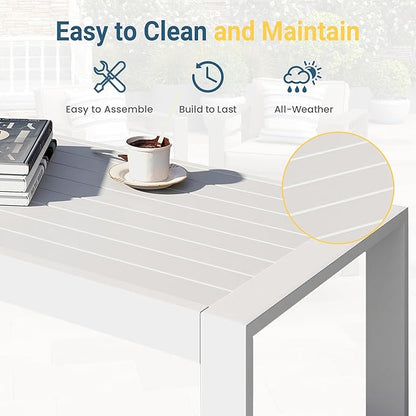 Wisteria Lane Aluminum Outdoor Furniture Patio Coffee Table, All-Weather Outdoor Metal Coffee Table, Modern Rectangle Coffee Table for Balcony, Garden, White