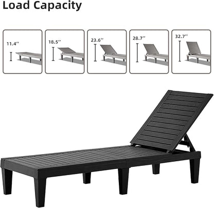 HOOYEAH Outdoor Chaise Lounge 4PCS, Adjustable Pool Lounge Chair with 5 Positions Backrest, Waterproof Sun Loungers, Durable Chair for Pool Beach Patio Garden Deck Sunbathing,Black