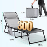 Unovivy Outdoor Chaise Lounge Chairs Set of 2, Portable Folding Pool Lounge Chair with 5-Position Reclining Back - Photo 8