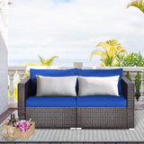 Tangkula Wicker Loveseat 2 Piece, Patio Furniture Couch with Removable Cushions, Rattan Loveseat Sofa for Balcony, Deck - Photo 2