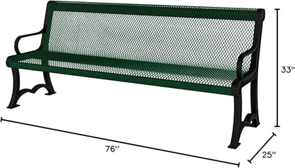 COATEDOUTDOORFURNITURE Coated Outdoor Furniture Heavy-Duty Outdoor Bench Thermoplastic Coated, Expanded Metal, Commercial-Grade Garden Bench, Made in America (Portable with Back, 4 Ft, Green)