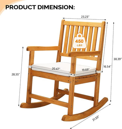 VINGLI Oversized Rocking Chair, Wooden Rocking Chair with High Back, Outside Porch Rocking Chair for Patio, Yard, Garden, 550 LBS, Teak (Teak, 2 PCS)