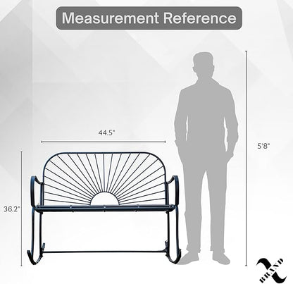 XBrand 44.5" L Iron Sun-Patterned Seat for Two Indoor/Outdoor Rocking Bench, Durable Patio Glider Bench, Black