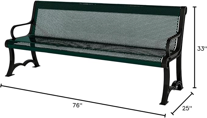 COATEDOUTDOORFURNITURE Coated Outdoor Furniture Heavy-Duty Outdoor Bench Thermoplastic Coated, Punched Steel, Commercial-Grade Garden Bench, Made in America (Portable with Back, 4 Ft, Dark Green)