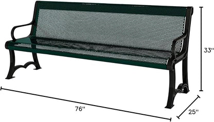 COATEDOUTDOORFURNITURE Coated Outdoor Furniture Heavy-Duty Outdoor Bench Thermoplastic Coated, Punched Steel, Commercial-Grade Garden Bench, Made in America (Portable with Back, 4 Ft, Dark Green)