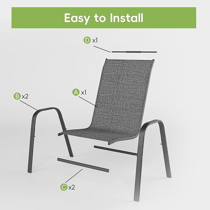 Patio Chairs Set of 2, Outdoor Dining Chairs Stackable for All Weather, Breathable Metal Modern Outside Furniture Chair for Pool Side, Garden, Backyard Deck, Dark Grey