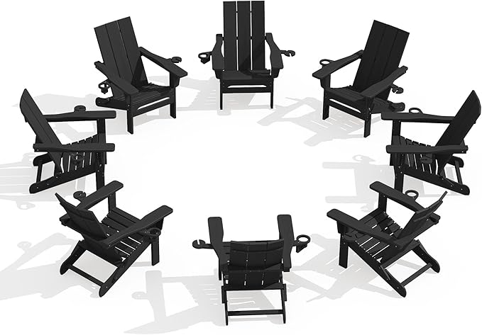 SERWALL Folding Adirondack Chairs with Cup Holders Set of 8, Folding Modern Adirondack Chair - Photo 1