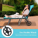 COSTWAY Folding Rattan Lounge with Wheels, Aluminum Patio Lounger with 7 Adjustable Positions, Soft Cushion - Photo 5