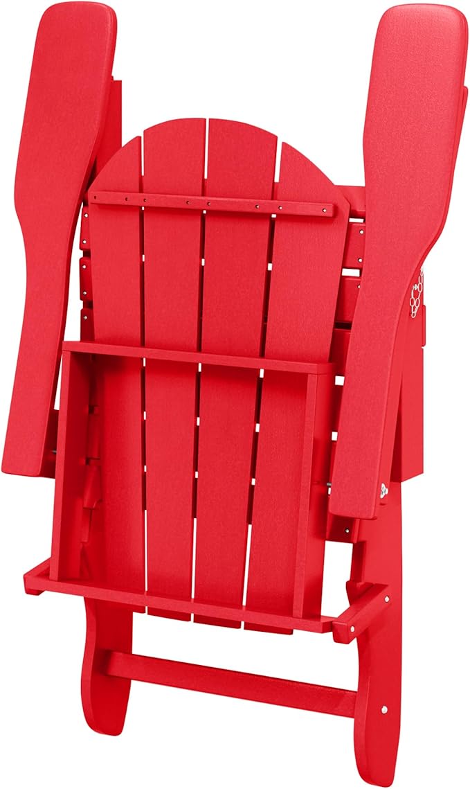 Costaelm 4-Piece Set Outdoor/Patio Poly Adirondack Chairs with a Coffee and a Side Table (2 Seater), Red