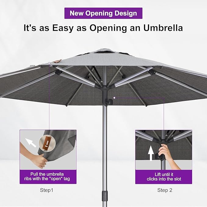 PURPLE LEAF 3-Piece Outdoor Chaise Lounge Set with Market Umbrella Adjustable Sunbathing Daybed for Pool - Photo 9