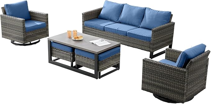 Wicker Outdoor Patio Furniture Set - 6 Piece Patio Conversation Set with 2 Swivel Rocker Chairs, 2 Rattan Ottoman - Photo 8