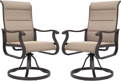 Amopatio Padded Patio Swivel Chairs Set of 2, Outdoor Dining Chairs with Ultra Soft Textilene High Back Seat & Metal Rocker Frame, for Backyard Deck Lawn, Brown