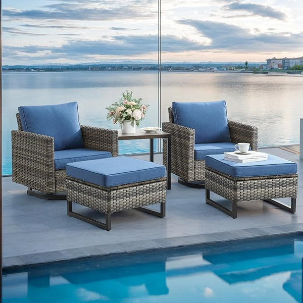 Rilyson Wicker Outdoor Patio Furniture Set - 5 Piece Patio Conversation Set with 2 Swivel Rocker Chairs - Photo 1