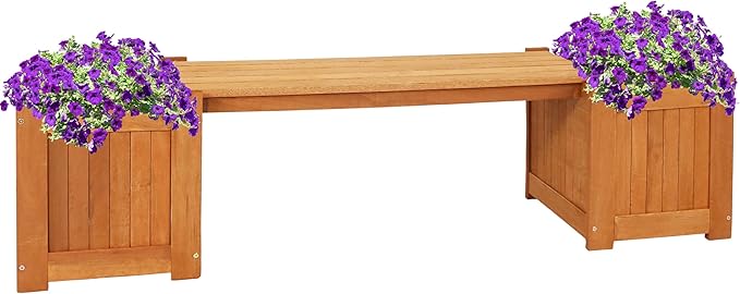 Sunnydaze 68-Inch Meranti Wood Outdoor Planter Box Bench with Teak Oil Finish