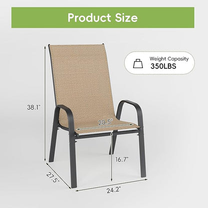 Patio Chairs Set of 6, Outdoor Dining Chairs Stackable for All Weather, Breathable Metal Modern Outside Furniture Chair for Pool Side, Garden, Backyard Deck, Brown