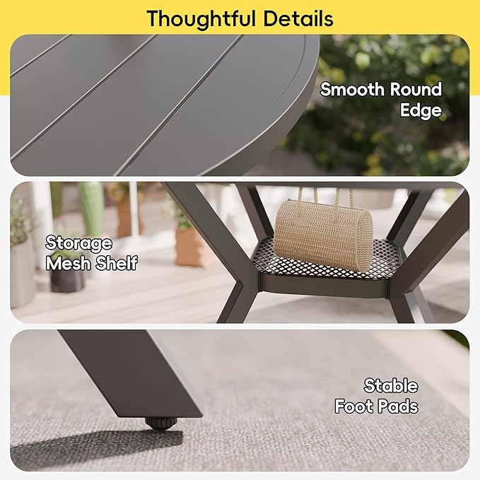 Betterhood 42” Outdoor Patio Table, Metal Patio Dining Table for All Weather, Round Outdoor Coffee Table - Photo 6