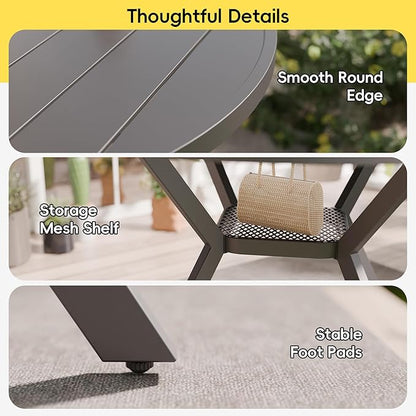 Betterhood 42” Outdoor Patio Table, Metal Patio Dining Table for All Weather, Round Outdoor Coffee Table, Patio Table with Adjustable Umbrella Hole or Garden, Backyard and Porch