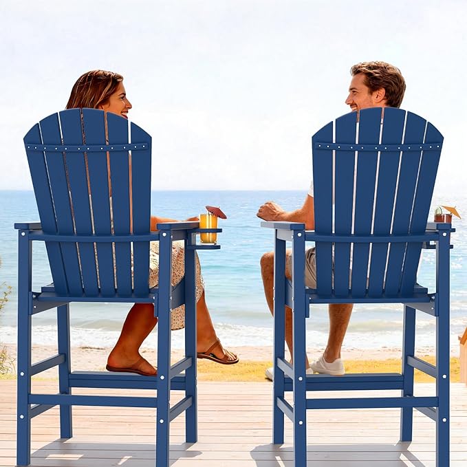 VINGLI Tall Adirondack Chairs Set of 2, All-Weather Plastic Adirondack Chair with Cup Holders - Photo 7
