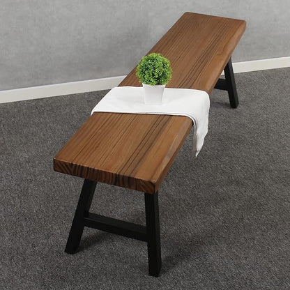 MBQQ 55 inch Outdoor Soild Wood Bench,Patio Picnic Bench,Oil Finished Backless Wooden Garden Park Bench for Patio Porch, Modern Slim Indoor Dining Furniture,Teak Color