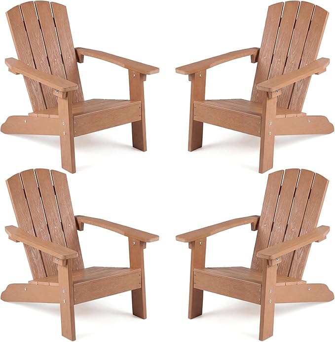 Giantex Kids Adirondack Chair, All-Weather HIPS Children's Outdoor Chair w/Ergonomic Design, Toddler Lawn Chairs for Age 3-8, Kids Beach Chair for Garden Patio Backyard (4,Teak)