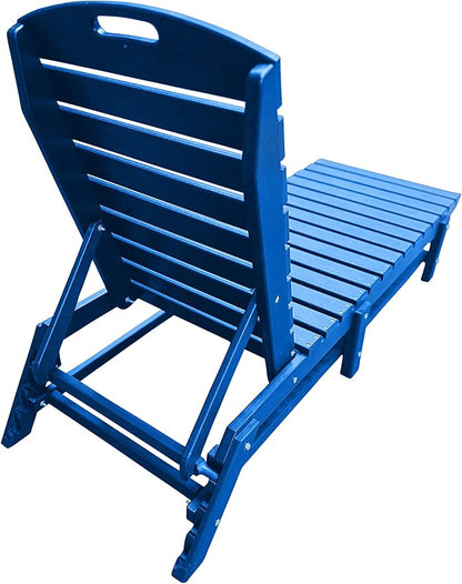 Phat Tommy Outdoor Pool Chaise Lounge, Heavy-Duty Beach Lounger - Folding, HDPE, Recycled Poly Furniture - Reclining Lounge Chair for Patio, Deck, Beach, Cabana, or Poolside, Blue