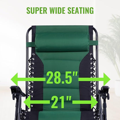 Backyard Expressions Deluxe XL Padded Recliner Zero Gravity Chair – Ergonomic Anti-Gravity Lounger with Folding Design, Side Tray, and Adjustable Headrest