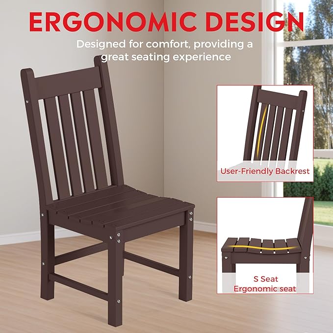 Costaelm Armless Outdoor Chair, Patio Adirondack Chair, HDPE Poly Lumber Waterproof Restaurant Bistro Kitchen Dining Chair for Outside Porch Backyard Garden, Dark Brown