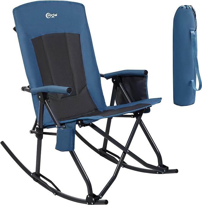 PORTAL Oversized Folding Rocking Camping Chair Portable Outdoor Rocker with High Back Hard Armrests Carry Bag, Supports 400 lbs